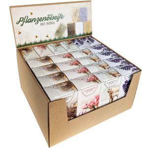 Aufsteller mit 22 Honigseifen sortiert